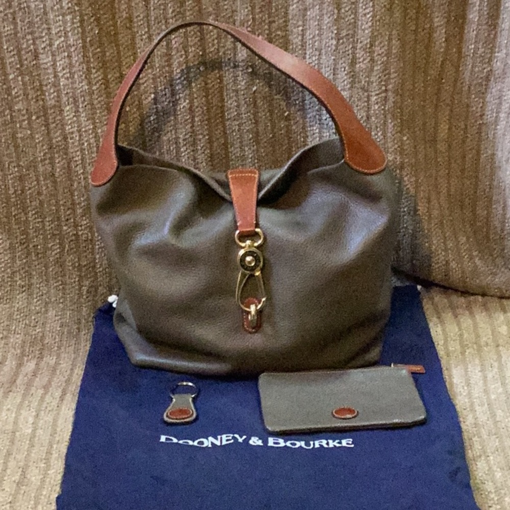Dooney and Bourke Pebble Grain Logo Lock Shoulder Bag with Pouch and Key Fob